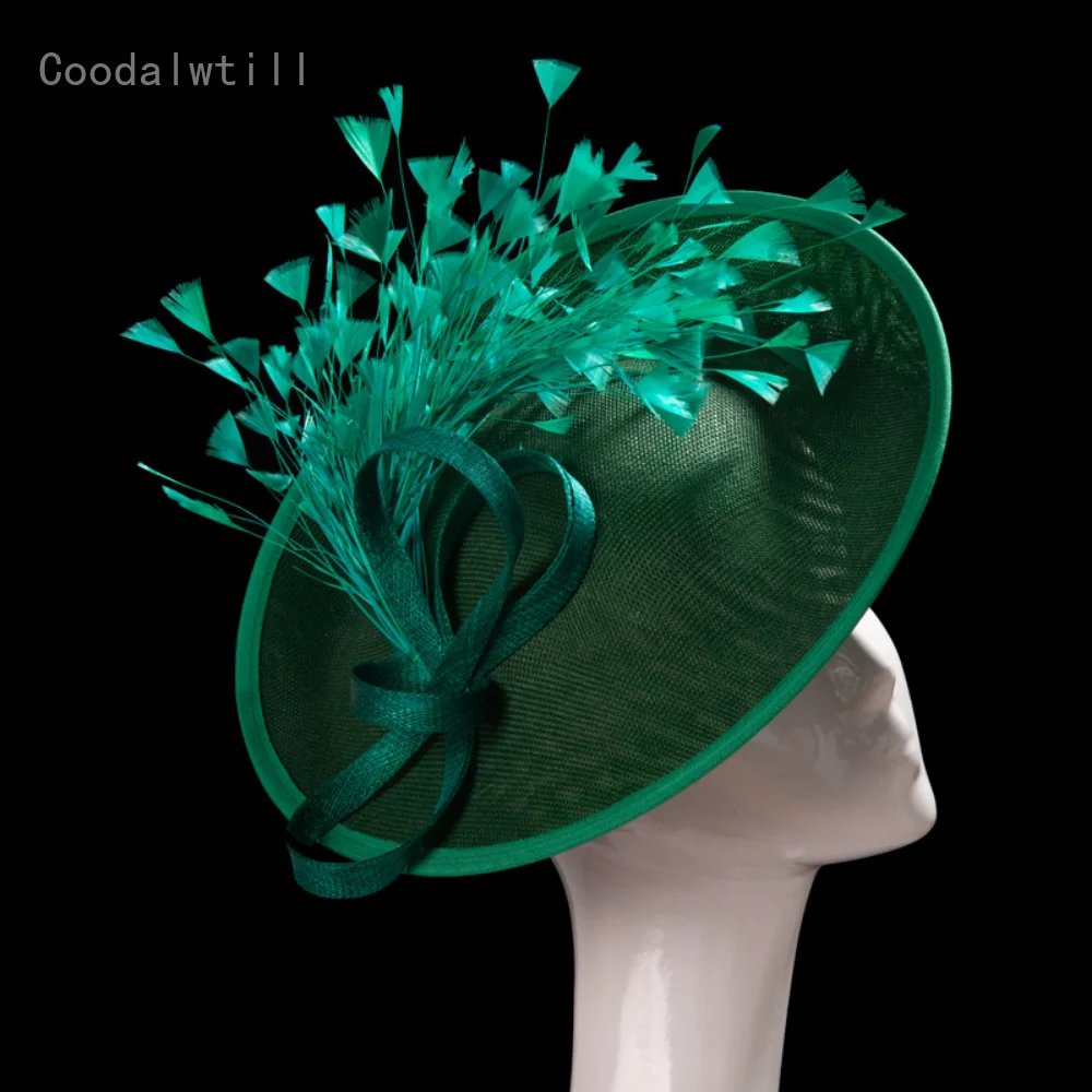 Green Sinamay Fascinator Hat Women Wedding Headpiece Church Party Headwear Ladies Kenducky Race Fascinators Hair Clip Chapeau