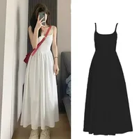 Mode taille haute robe à bretelles femme été décontracté Simple polyvalent longues robes femmes élégant Streetwear robe Camisole 1