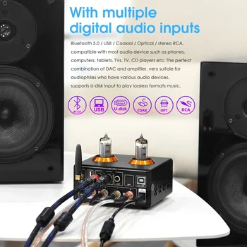 Nobsound HiFi Bluetooth 5.0 Vacuum Tube Amplifier USB DAC Stereo Receiver COAX/OPT Home Audio Digital Amp w/VU Meter 100W+100W 3