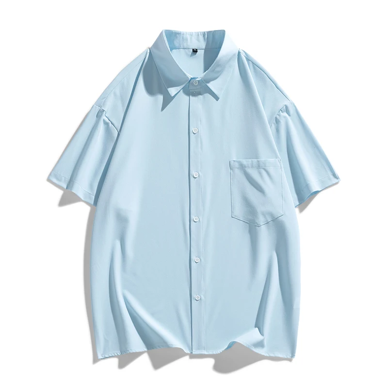 

Men's Loose and Casual Short-sleeve Shirt in , Which Is Very Suitable for Daily Casual Wear. A Stretchy Solid-color Men's Shirt.