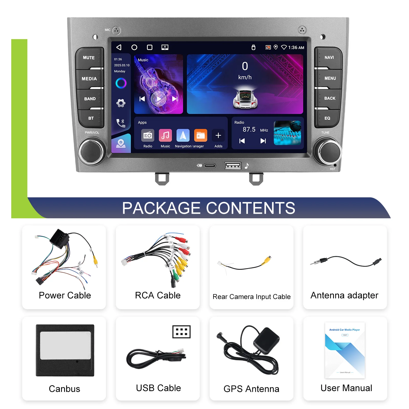 Radio para coche Podofo de 7 pulgadas, 4+64G, para Peugeot 408 2010-2012 /308 T7 2007-2013, FM RDS, WIFI, GPS, reproductor multimedia para coche, CarPlay inalámbrico, Android Auto, autoradio 8