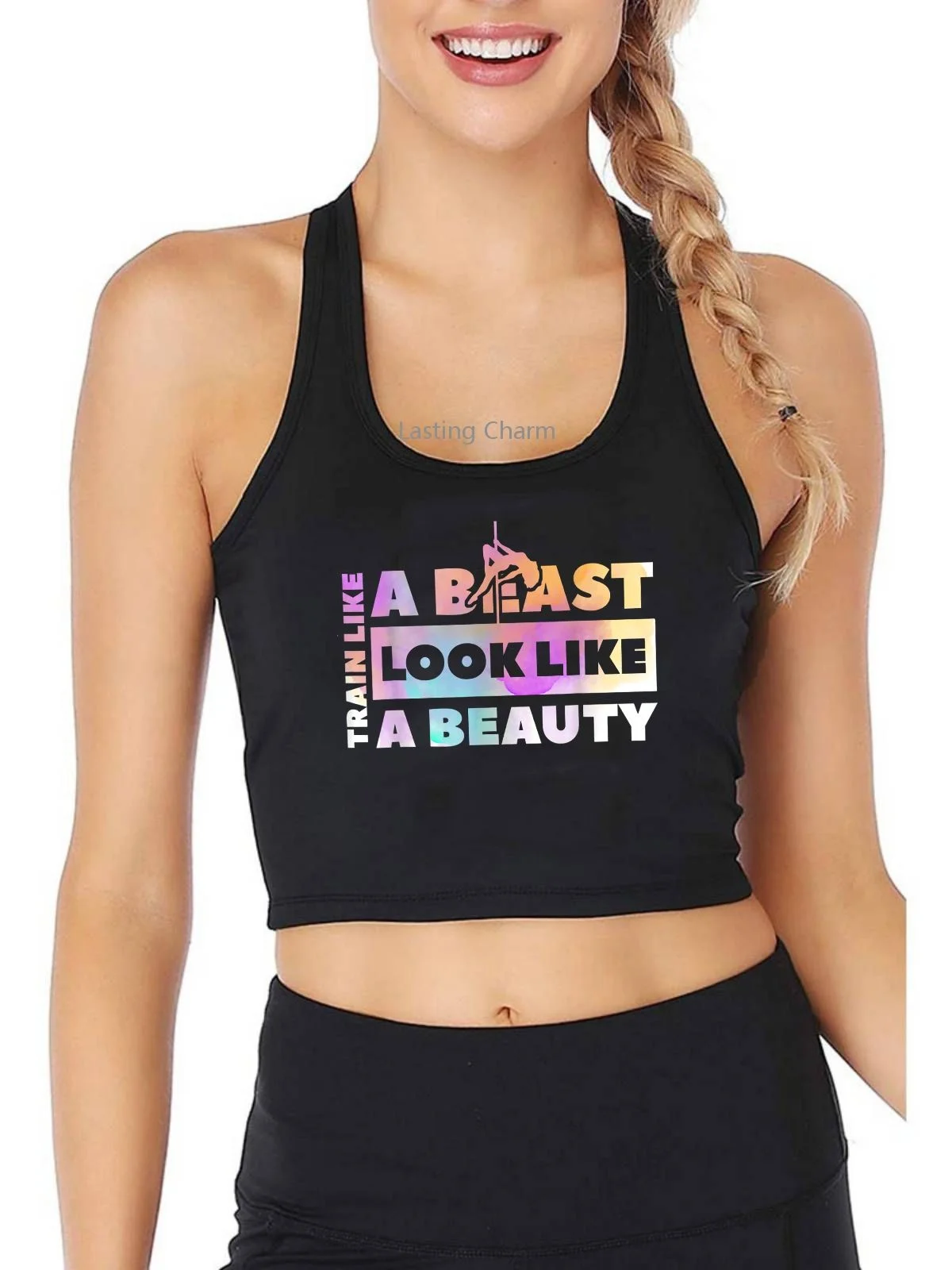 

Train Like A Beast Look Like A Beauty Design Pole Dance Tank Tops Pole Dancer Sexy Breathable Fitness Crop Top Summer Camisole