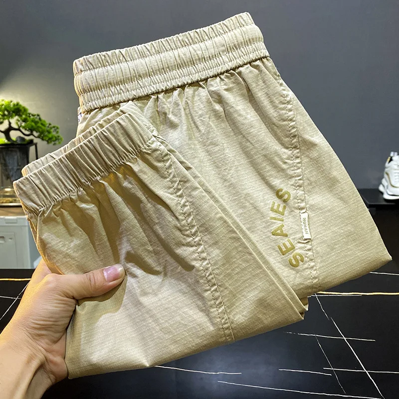 Summer Ultra-Thin Soft Cropped Casual Pants Men's 2024 New Drawstring Drawstring Fashion Brand Loose Harem Sports Pants