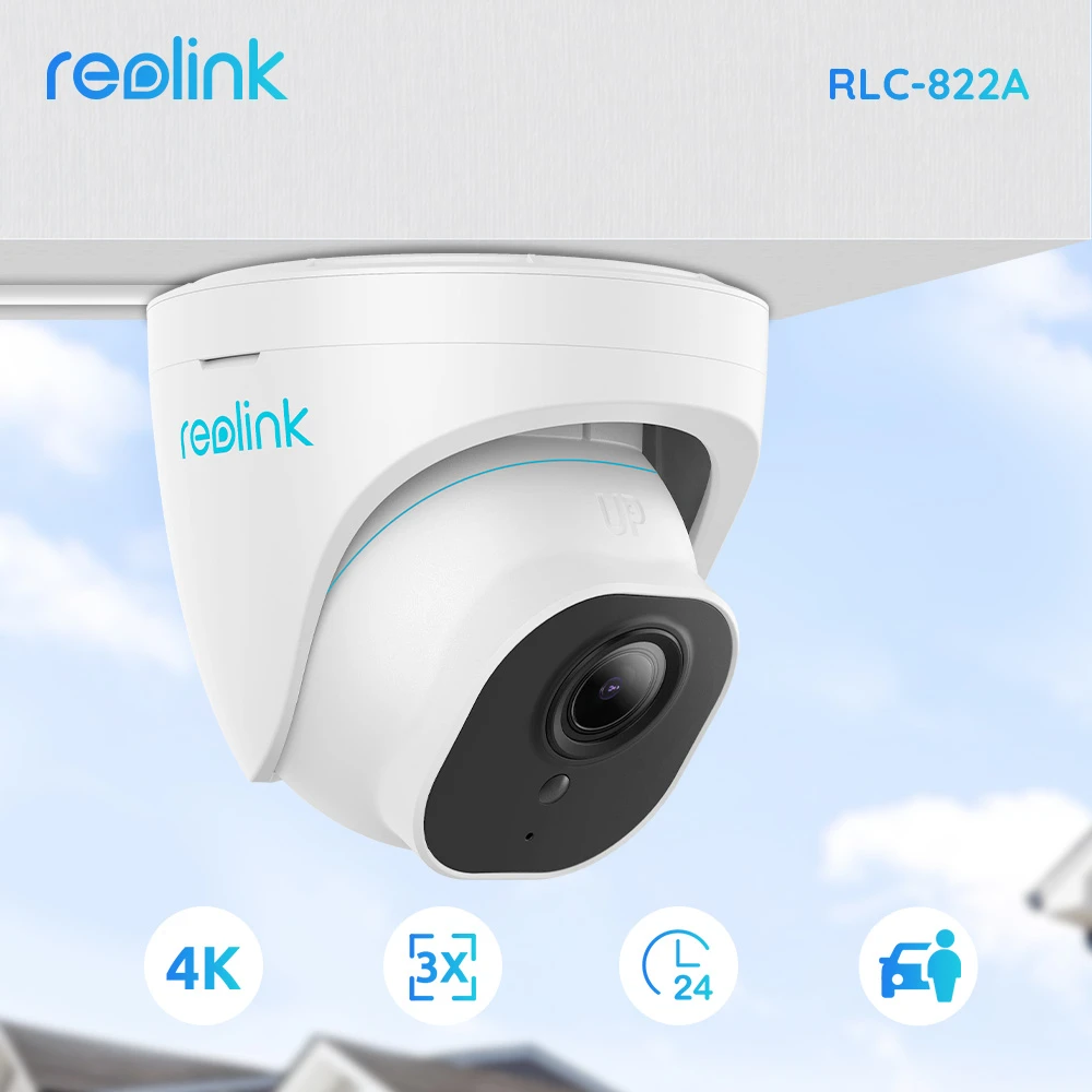 home cctv Reolink 4K PoE Camera RLC-822A Human/Car Detection 3x Optical Zoom Audio Recording IP66 8MP Ultra HD Smart Home Security Cam wifi security camera