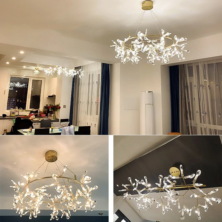 

Nordic LED Firefly Crystal Chandelier for Dining Room Living Room Interior Lighting Decoration Dimming Villa Office Hanging Lamp