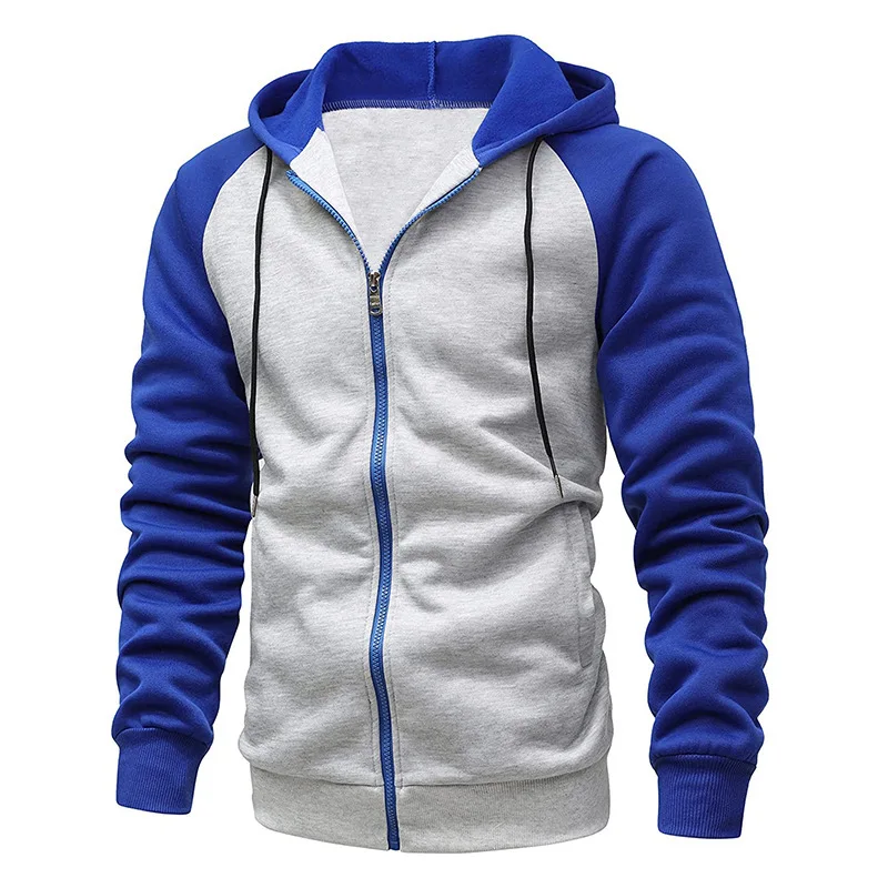 Autumn/Winter New Coat Color blocked Zipper cardigan with Velvet Hoodie Men's Large Casual Hoodie Men's Wear