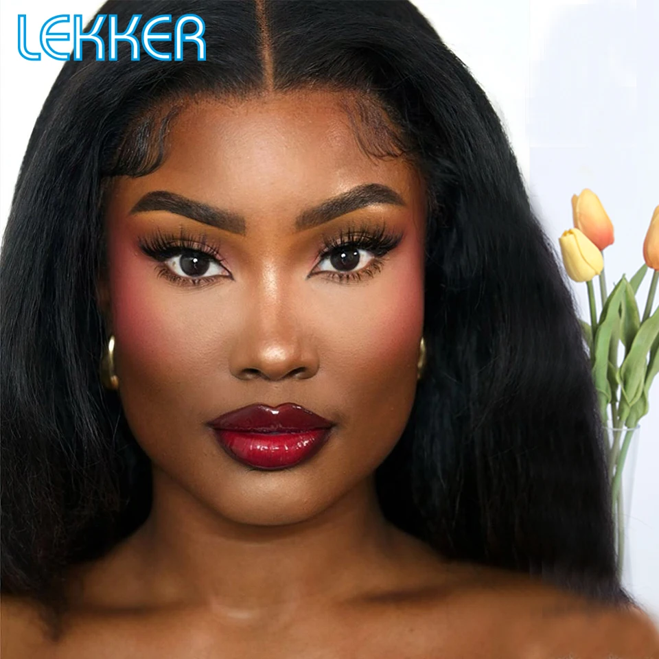 

Lekker Short Kinky Straight Bob 13x6x1 Lace Front Human Hair Wig For Women Brazilian Remy Hair Glueless Middle Part Lace 12" Wig