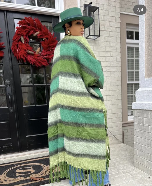 Pull imprimé pour femme, cardigans longs flous, streetwear chaud, kimonos adt pour les vacances de Noël, dame africaine, grande taille, mode hivernale 3