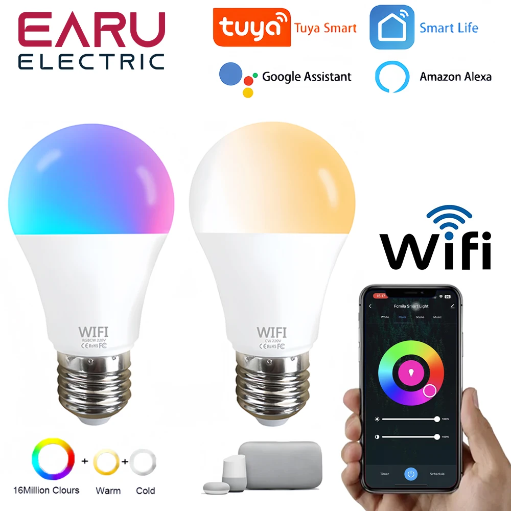 

Dimmable 15W WiFi Smart Light Bulb B22 E27 LED RGB Lamp Work with Alexa/Google Home RGB+White Dimmable Timer Function Magic Bulb