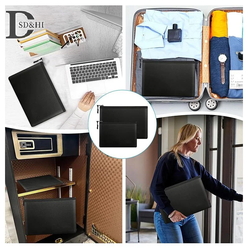 다양한 크기의 방화 및 방수 가방 증명서, 머니 카드용 지퍼가 달린 소형 ID 카드 보관 가방(검정색, 은색) 1PC