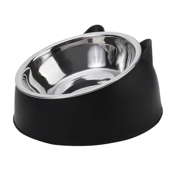 1pc Cat Bowl Lovely Creative Inclined Kitten Puppy Food Feeding Bowls Stainless Steel Cats Drinking Feeder Pet Dogs Cats Feeders 2