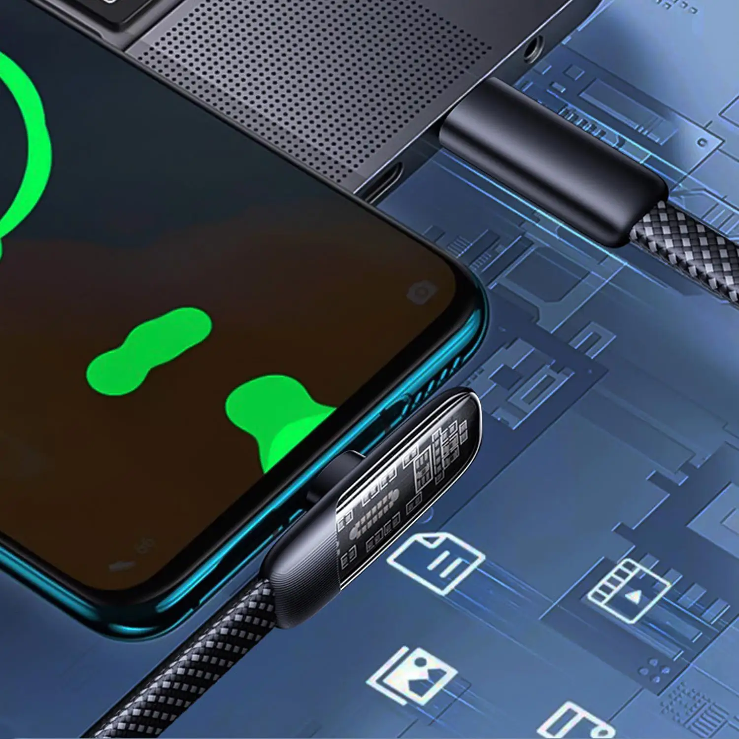 High-Speed Right Angle USB-C Charging Cable - 60W Flat Nylon Braided