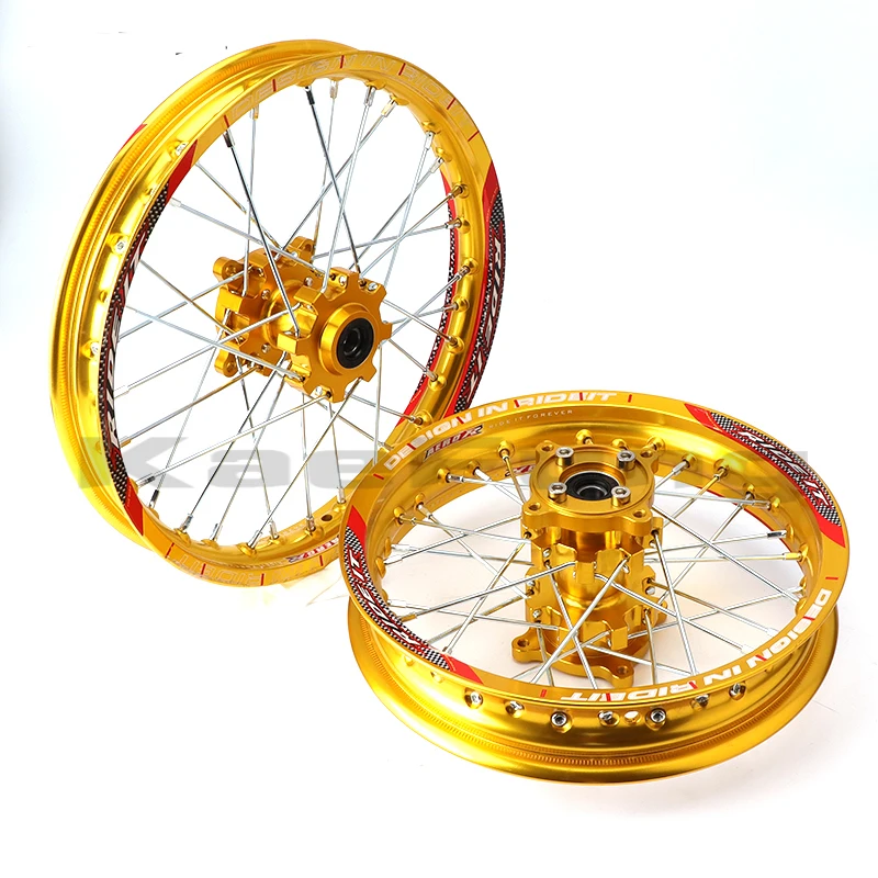

Dirt Pit bike 15mm Front 1.40-14" Rear 1.85-12" Alloy Wheel Rim with CNC Hub For KAYO HR-160cc TY150CC 12 14 inch Gold wheel