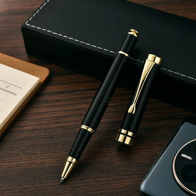 Penna a sfera in metallo direzionale Strumento di scrittura premium Set regalo aziendale Ricarica di inchiostro liscio Materiale scolastico per ufficio di lusso Cancelleria 2