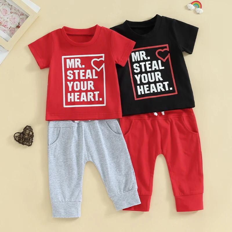 ToddlerBabyBoyValentinesDayClothesLetterHeartPrintShort