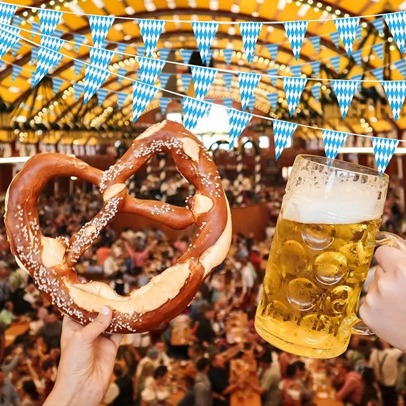 Lattice Plastic Banners for Bar Oktoberfest Themed Party Decorations, German Beer Festival Pennant, Blue and White, 10 m