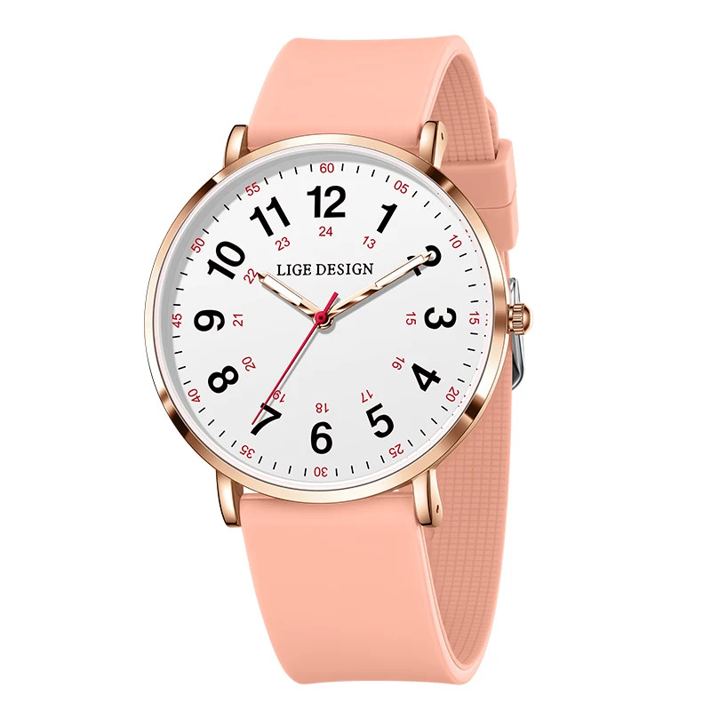 LIGE Women's Luxury Quartz Waterproof Wristwatch with Silicone Strap