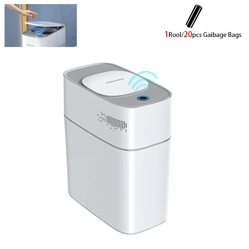 

Smart Bathroom Trash Can Automatic Bagging Electronic 14L Trash Can White Touchless Narrow Smart Sensor Garbage Bin Smart Home