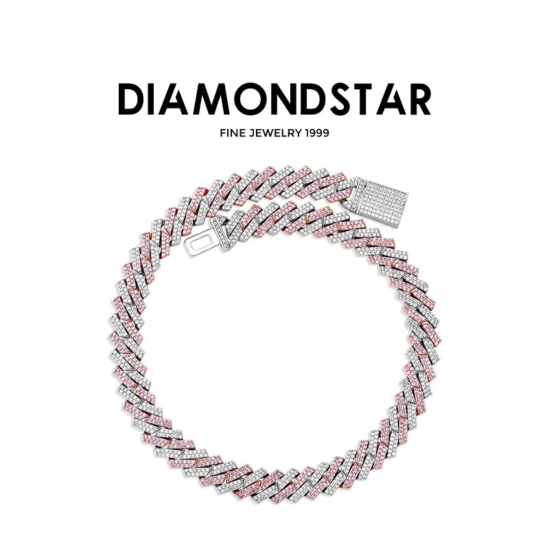 

925 Sterling Silver Diamond Necklace Hip Hop Fine Jewelry Trendy Necklace GIA certificate VVS VS Moissanite Cuban Link Chain