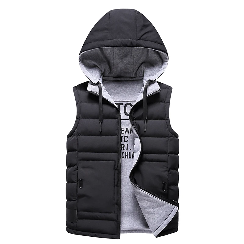 

Men's Jacket Autumn and Winter Youth Popular Solid Color Double-sided Warm Down Vest Hooded Men's Removable Hooded Men's Jacket