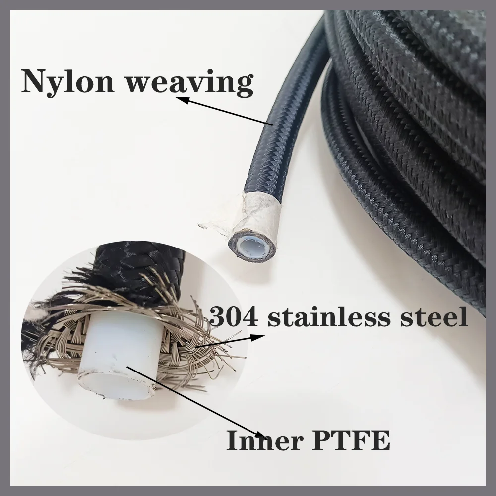 1M AN4-AN20 PTFE Hose Nylon Braided PTFE Pipe Car E85 Fuel Hose Oil Gas Cooler Line Turbo Pipe Brake Tubing Black