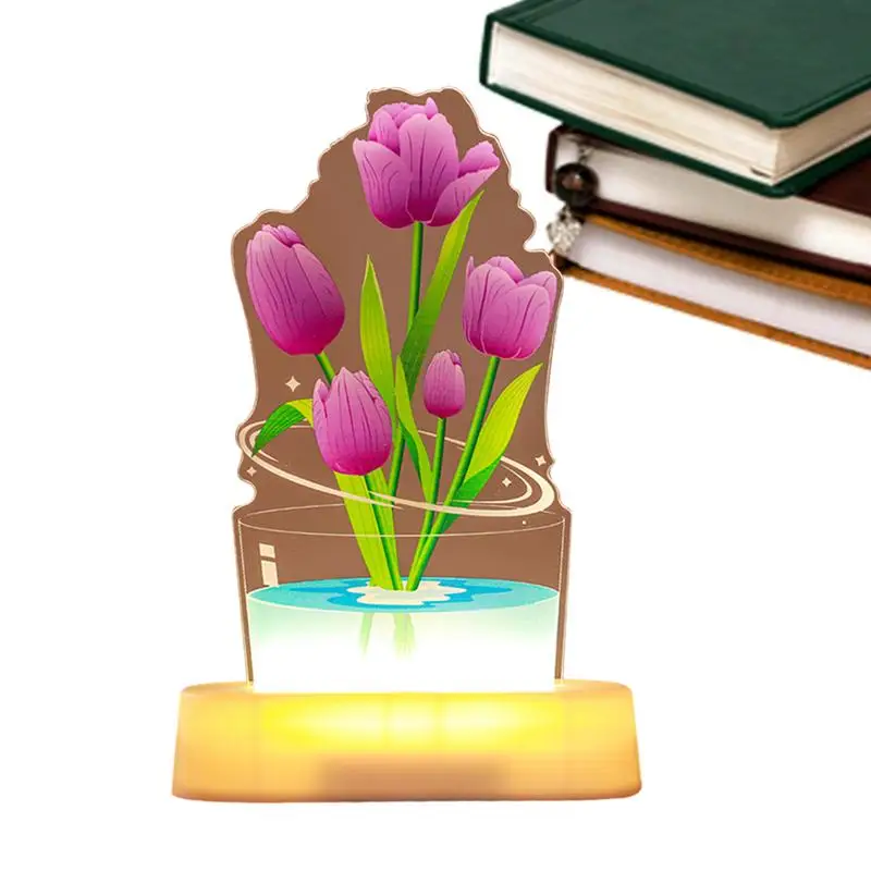 

Flower Desk Lamp 3D Cordless LED Valentines Decoration Night Light Decorative Night Light Artificial Flower Lamp Atmosphere