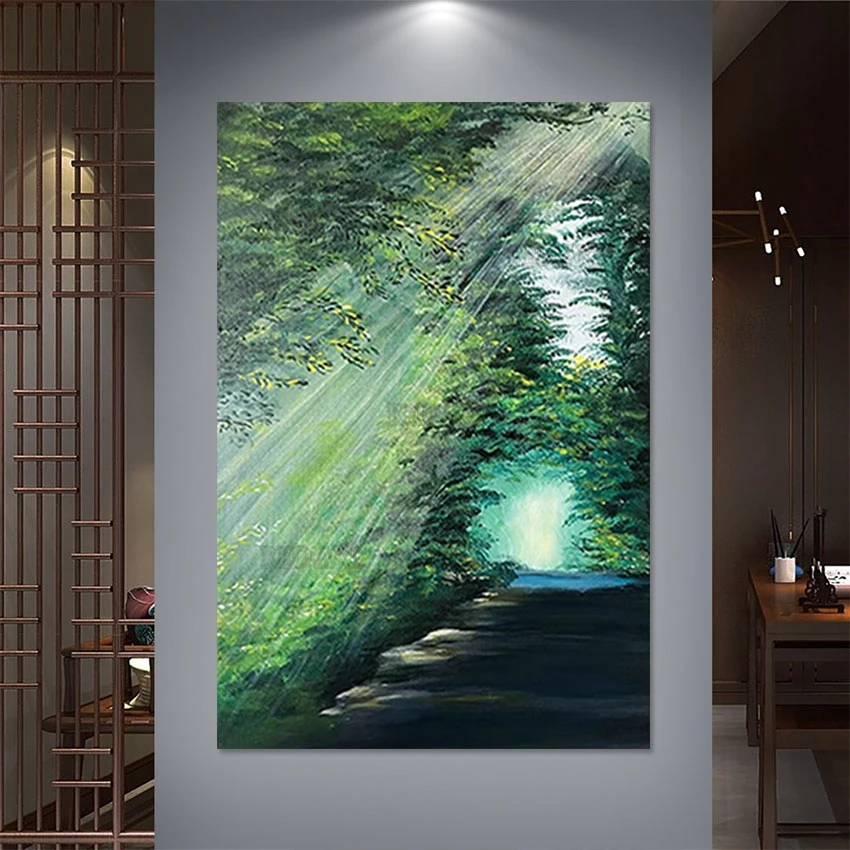 

Modern Hotel Decor Palette Knife Forest Landscape Canvas Large Oil Painting Decorative Item Abstract Wall Hangings Murals Art