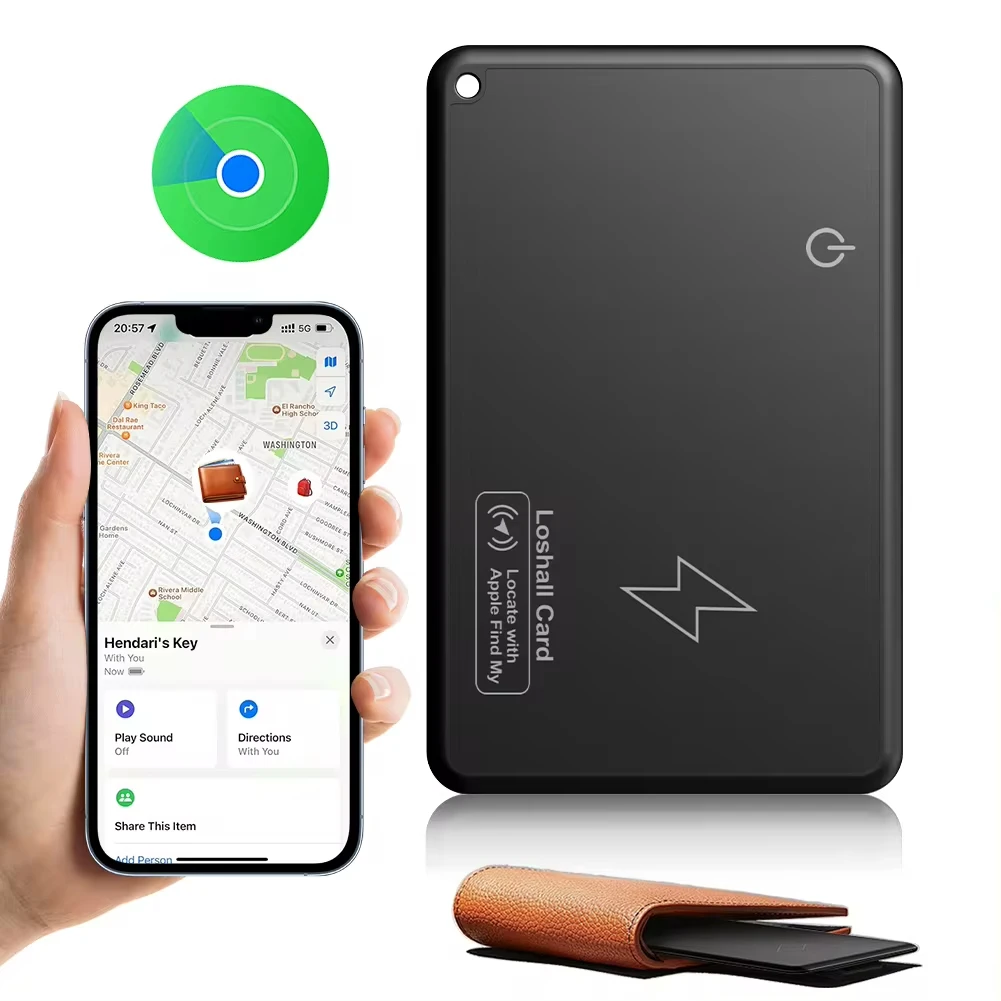 Wireless Charging Wallet Tracker Card Waterproof Work with Apple Find My App Wallet Finder Smart Card Tracker for Purse Passport