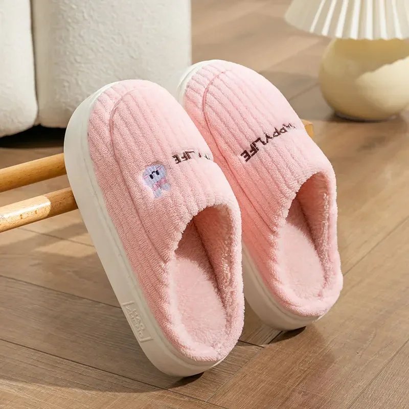 Cotton Slippers for Women Suitable for Home Use Indoor Anti Slip Confinement Shoes Thick Soled Warm for Couples Men Slippers 2