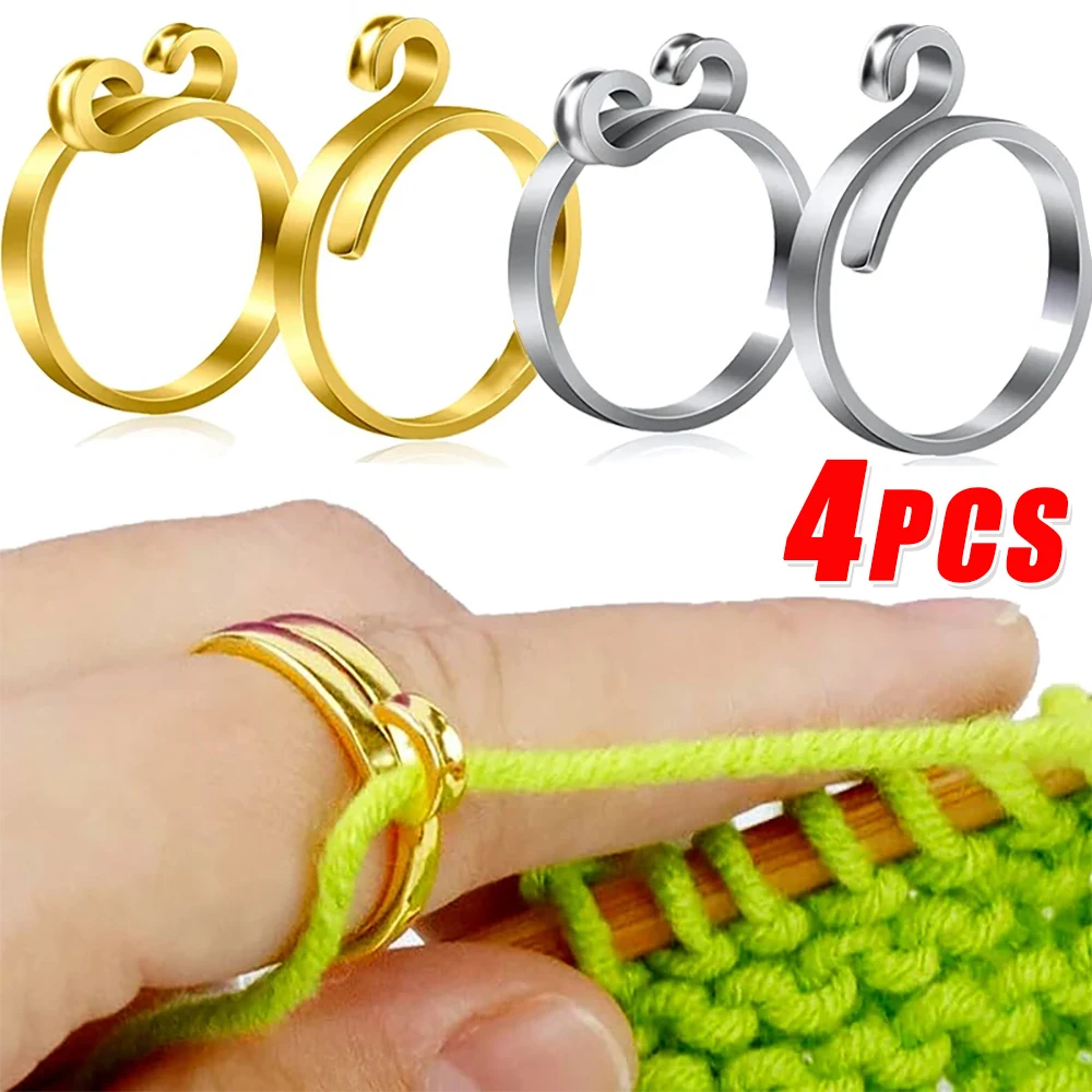 4PCS Metal Knitting Ring Finger Yarn Holder for Knitting Metal Crochet Loop  Knitting Accessories for Faster