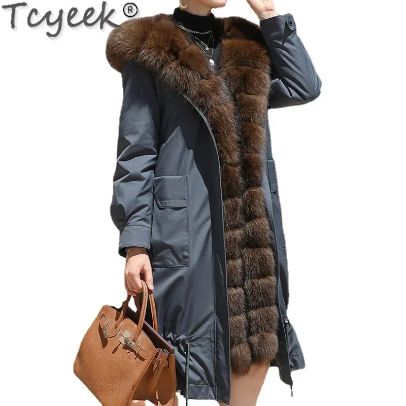 

Tcyeek 2021 Jacket Women Clothes Women’s Parkas Female Fox Fur Collar Rex Rabbit Liner Detachable Nick Coat Mid-length Winter