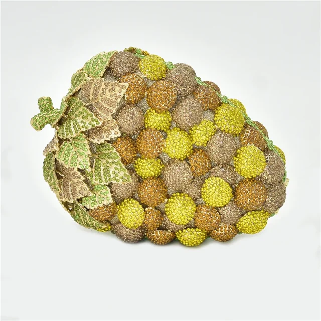 Abendtasche in ungewöhnlicher Form mit Strass Brombeere gelb