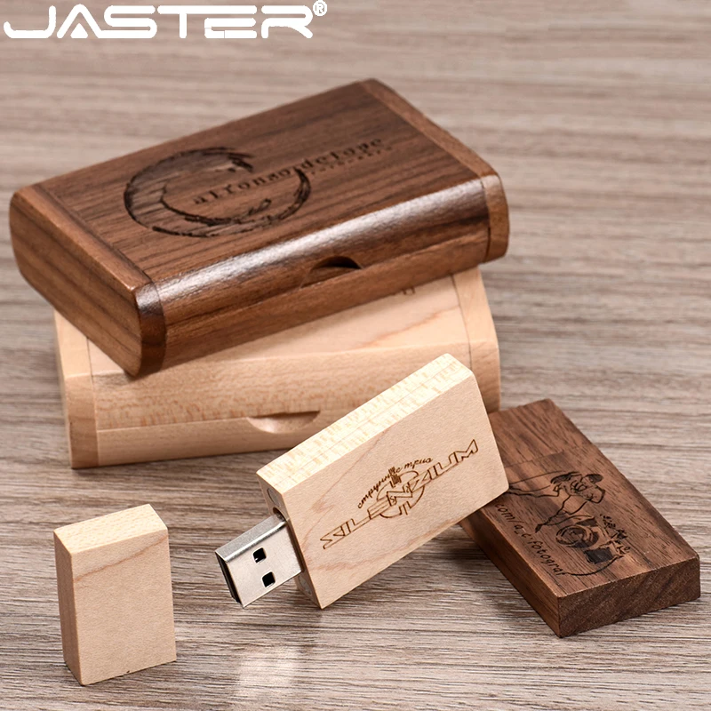 

JASTER USB flash drive Creative wedding gifts Pen drive 128GB Maple Wooden box Memory stick 64GB Free custom logo Pendrive 32GB