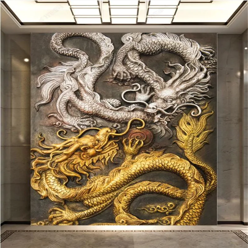 Custom Chinese Style 3D Embossed Dragon Photo Wallpapers for Luxury Home Decor Hotel Restaurant Entry Aisle Mural Wallpaper 3D yiying led surface mounted downlight north down light 5w7w12 white black grey ceiling lamp for home orridor porch entry lighting