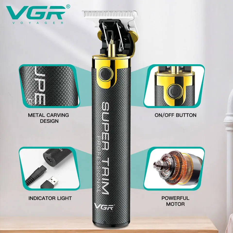 원래 VGR 전문 USB 전기 머리 트리머 충전식 이발사 무선 머리 가위 남자 이발 기계