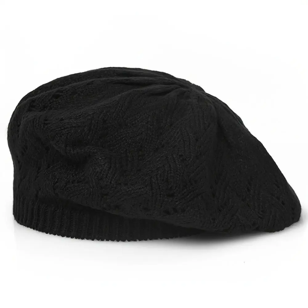 Travel Spring/Summer/Autumn Women Knit Beret Hat Plain Color Hollow French Artist Beanie Headband Thin Acrylic Berets Outdoor 2