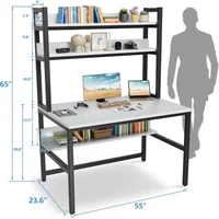 55 "computer Desk with Shelves, 4 Level Game Table with Large Wooden Tabletop, Metal Legs, Ideal Storage for Study Work 2
