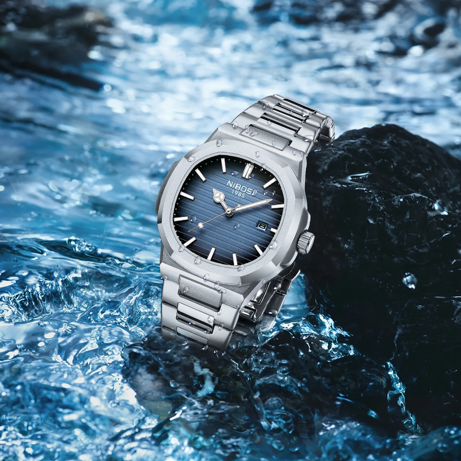 Nibosi Herren Business Uhr Quadrat Achteck Luxus Datum Quarzuhr