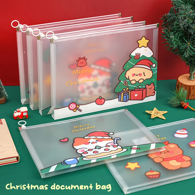 

1Pc Random Cartoon Merry Christmas File Folder High Capacity Waterproof Transparent Visual File Organizer Cute Christmas Gift