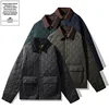 OKONKWO quilted jacket men's retro solid color corduroy lapel coat thick windproof warm workwear jacket autumn and winter 1