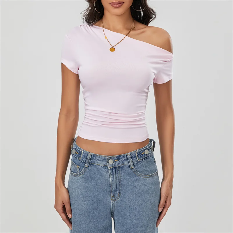 Top corto Y2K para mujer, ropa grunge de verano, camiseta fruncida sin mangas con hombros oblicuos, chaleco, ropa de calle de los años 2000