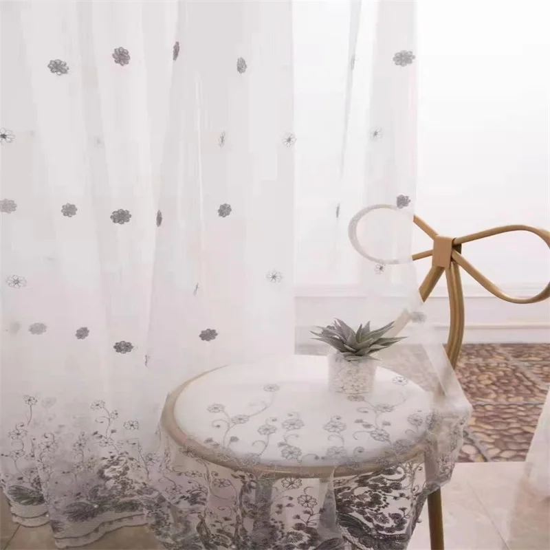 Modern White Sheer Curtains For Living Room Embroidered Luxury Voile Curtain Bedroom Bathroom Tulle Curtains Window Drapes