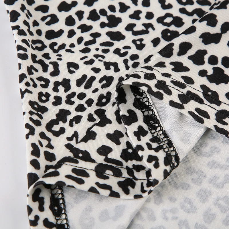 Contrast Binding Leopard Long Sleeve Tees O Neck Slim American Retro Casual Spring Autumn T Shirts