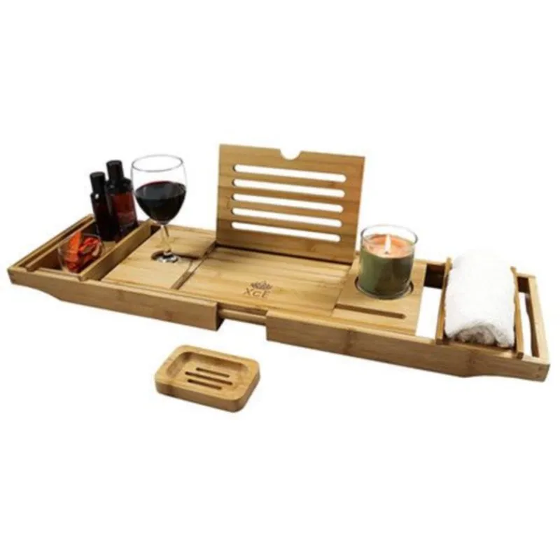 Nordic Luxury Bamboo Multi functional Anti slip Bathroom Storage Holder Household Square Bathtub Scalable Storage Rack LF739