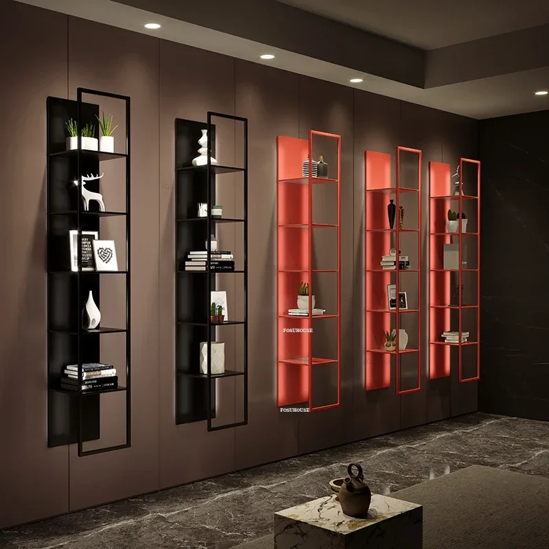 Iron Storage Wine Rack Luxury Bar Furniture Wall-mounted Wine Cabinets with Light Home Display Rack Multi-layer BookshelfN