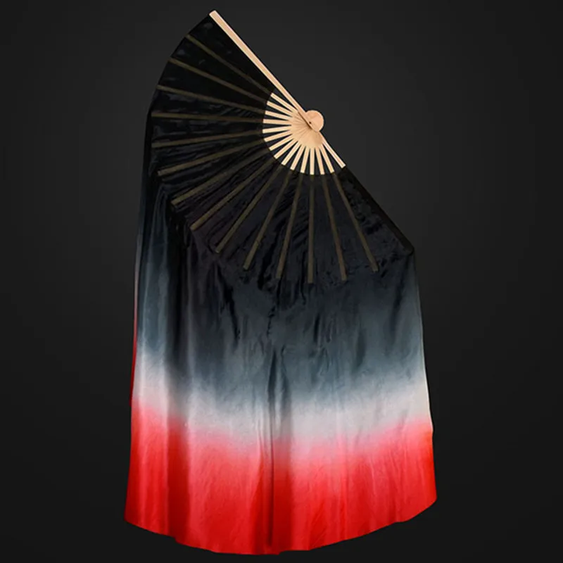 Black Red Gradient Yangko Dance Fan Real Silk Veil Bamboo Ribs Double Sided 1 Pair Stage Show Props Performance Short Fan