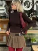 TRAFZA Women's Fashionable Belt Buckle Multi-pleated Mini Skirt High Waist Slim Side Zipper Decoration Women's Street Skirt 4