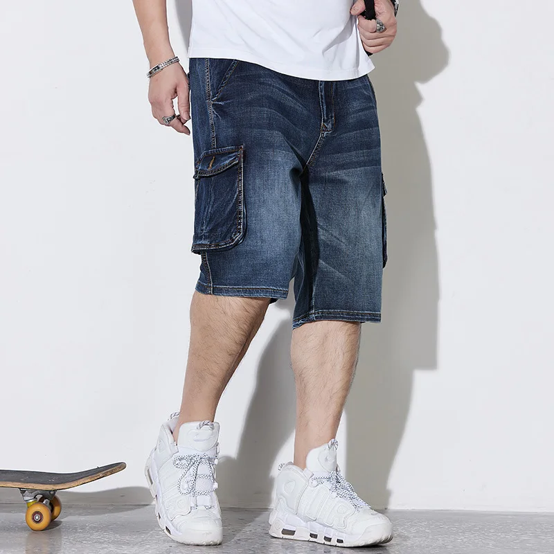 Summer five-minute trousers men's loose large size denim shorts multi-pocketed trousers 48 46 8xl 7xl