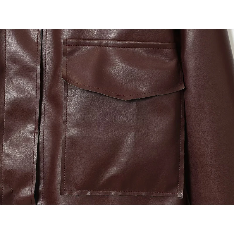 TFMLN Autumn New Leather Jakcet For Women 2025 Fashion Pockets Outerwear Lapel Pu Coats Winter Streetwear Ladies Tops Women