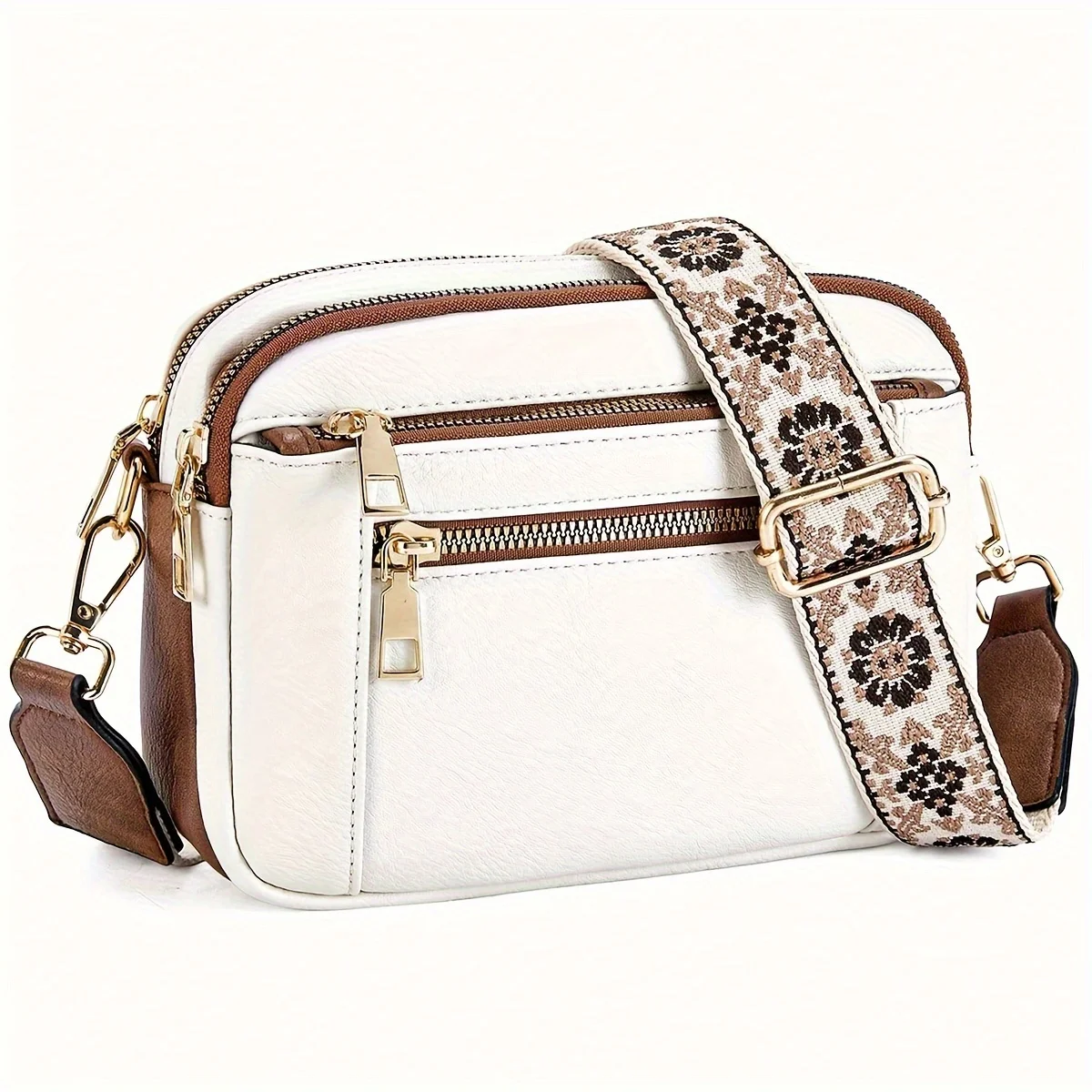 Stylish Wide Shoulder Strap Leather Crossbody Bag States Color Matching Zipper Small Square Shoulder Bag Suitable for Daily Use